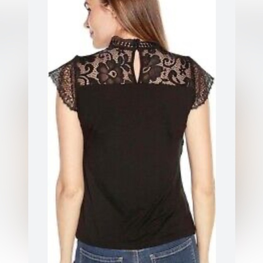 Cable & Gauge Black Lace Cap Sleeve Blouse Size Medium